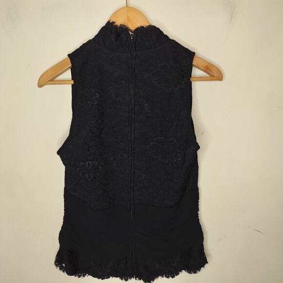 Tadashi Black Lace Sleeveless Top Silk Trim Surplice - Picture 6 of 11